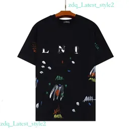 Lavin Mens Designer Lanvin Sneakers T Shirt جودة عالية الرجل غير الرسمي تيز الحبر المرسومة باليد Graffiti Lanvins Shoes Round Neck 7995