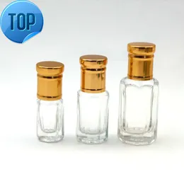 Lagerbestand: 3 ml, 6 ml, 12 ml, leere, klare, achteckige Attar Tola-Parfümölflasche aus Glas