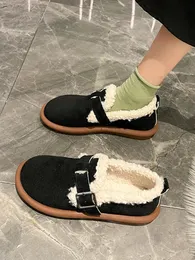 Loafers Fur Shoes Woman Flats Casual Female Sneakers Round Toe Slip-on Dress Moccasin Winter Slip on Retro Leisure Lace-up S 240106