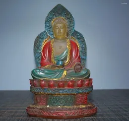 Dekorative Figuren, exquisite farbige Glasur, geschnitzte Sakyamuni-Farbmalerei, Buddha-Statue