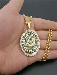 Collares pendientes Gota Hip Hop Acero inoxidable Todo lo que ve Ojo de la Providencia Colgantes para mujeres Hombres Joyería masónica helada 7430886