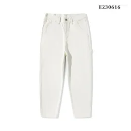 Jeans da uomo Borsa multiuso autunno e inverno Borsa bianca affusolata piccola gamba dritta Versatili pantaloni da lavoro semplici di tendenza giapponese