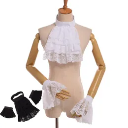Victorian Neck Collar Ruffled Lace Jabot Adult Women Men White Black Renaissance Costume Accessories 240106