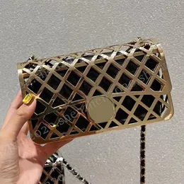 Topseller 18cm/12cm Gold Metal Hollowed Out Cosmetic Bags Women's Chain Shoulder Bag with Black Inner Makeup Bag Cion Purse