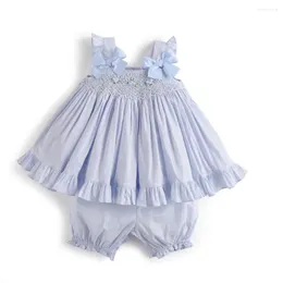 의류 세트 2pcs 여자 아기 스페인 의류 세트 아이 수제 자수 스록드 드레스 바지를 곁들인 유아 어린이 부티크 정장