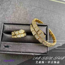 An5v Designer Bvlger Band Rings Baojia Ring Bracelet Full Diamond Snake Shape Personalized Opening Sweet Cool Set