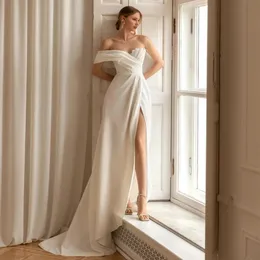 Элегантное женское свадебное платье русалки 2024 с открытыми плечами без рукавов с высоким разрезом из мягкого атласа и торфа платья невесты Vestidos De Novia