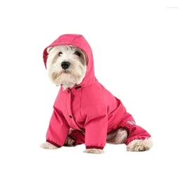 Ropa para perros Ropa impermeable Paso en abrigo de lluvia a prueba de viento FourSeason Ropa para mascotas Chubasqueros para caminar al aire libre con rayas reflectantes E65B