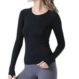 LU Donna Yoga T-shirt a maniche lunghe Camicetta Tinta unita Quick Dry Yoga Outfit T-shirt Abbigliamento da allenamento Palestra Top Allentato Jogging Abbigliamento sportivo