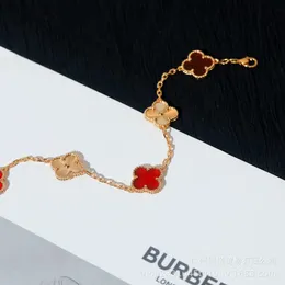 Clássico Van Jóias Acessórios Alta versão 925 prata esterlina trevo de quatro folhas vermelho calcedônia diamante luz luxo design sofisticado requintado Vgold cinco flores br