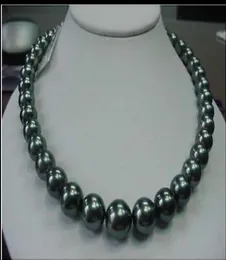 Fine Pearl Jewelry 18quot 1214 mm Natural Tahitian Black Round Pearl Naszyjnik 14K7533100
