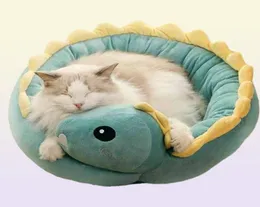 Camas de gato móveis para animais de estimação cama dinossauro redondo pequeno cão para s lindo filhote de cachorro tapete macio sofá ninho quente gatinho dormir produtos l2208262006632