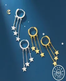 Hoop Huggie 925 Sterling Silver Small Star Tassel Type Pendant Gold Color Plated Earrings Round Circle Earings Fina smycken för 8062490