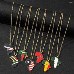 Hänghalsband Hip-Hop Africa Map Halsband Nigeria Kongo Somalia National Flag Color Matching Metal Emamel smycken Tillbehör gåva