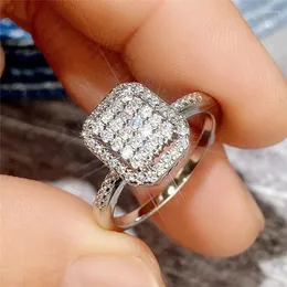 Anéis de casamento anel brilhante para mulheres, simples, elegante, formato quadrado, proposta, noivado, presente, joias da moda