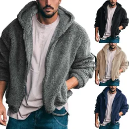 Giacca invernale da uomo nuova giacca casual in velluto artico double-face con cerniera calda e cappuccio