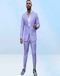 2022 Lavendel män kostymer 2 bit sjal lapel en knapp mode prom kostymer smal passform blazer jacka tuxedos brudgum bröllop slitage pock p1897881