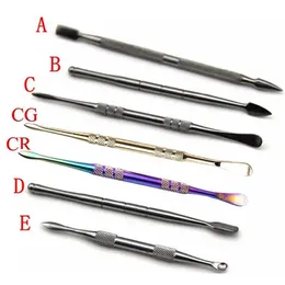 7 tipi Arcobaleno Argento Oro SS Strumento per tamponare la cera Acciaio inossidabile Accessori per fumatori Cucchiaio a mano Pala Scoop Erba secca Dab Piattaforme petrolifere per Banger Nails Bong Tubi dell'acqua