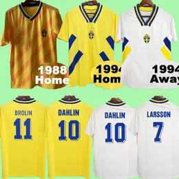 1994 Sweden Soccer Jerseys National Team Retro LARSSON DAHLIN BROLIN INGESSON Home Yellow Away White Adult Football Shirts
