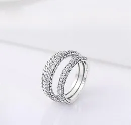 925 Sterling Silver Triple Band Pave Chain Pattern Ring Fit Jewelry Engagement Wedding Lovers Fashion Ring1822428