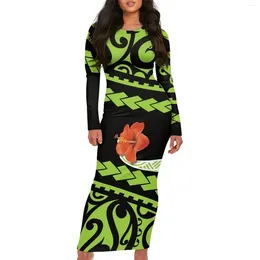 Casual Dresses Polynesian Tribal Hawaiian Totem Tattoo Prints Nightclub Slim Evening Dress Fashion Sexy O-Neck Long-Sleeved Irregular 4XL