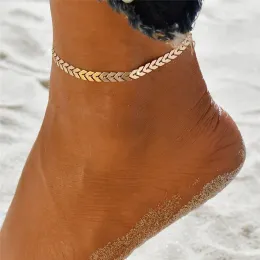 2024 Vintage Arrows Beach Foot Anklet For Women Bohemian Female 14K Gold Anklets Summer Armband på Ben Jewelry Chain Pärled mode
