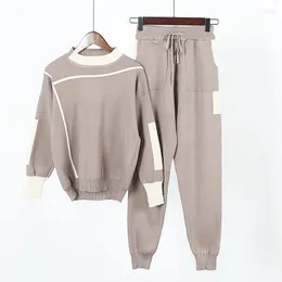 Kadınlar İki Parçalı Pantolon Amolapha Kadın Örme Sweaters 2pcs Track Suits Kadın Gündelik Pantolon Jumper Üstler Giyim Setleri Vestidos