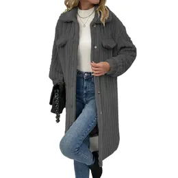 Autumn and Winter New European and American Women's Fashion Trendy Stripe Plush Flip Collar Plush Top Coat for Women