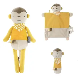Милые обезьянки плюшевые игрушки подарки для новорожденных Защитное одеяло Полотенце Мягкие мягкие игрушки для умиротворения сопровождают куклу для сна 240106