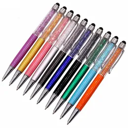 100 st Metal Crystal Ball Point Pen Capacitor Tips 0.7mm Blue Refill Pen Längd 145mm Tio Färg Pen Rod Valfritt Skolförsörjning 240106