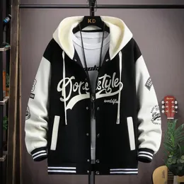 Trendy Hip Hop Hooded Baseball Uniform Unisex Lätt sportkläder Jacket Herrbomberjackor Autumn Coat Letter Tryckt 240106