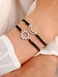 Charm Bracelets Hollow Out Adjustable Bracelet For Women Sun Moon Satr Love Butterfly 2pcs/Set Black Rope Jewelry Gifts