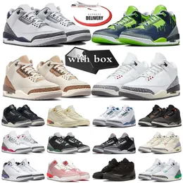 Box Jumpman 3 농구 신발 Midnight Navy 3S Palomino Rio Hugo White Cement Reimagined Fire Red Noir Fear Womens Sneakers Trainers Sports 36-47
