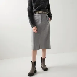 スカート初秋の灰色のウールスリットハーフスカートの女性固体ストレート気質