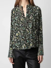 Damesblouses Damesoverhemd Bloemen V-hals Veters Manchetten Strass 2024 Lente Vintage Losse Uitlopende Mouw Blouse