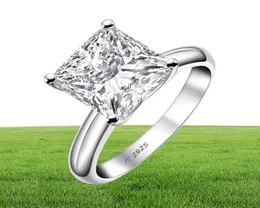AINUOSHI 925 prata esterlina 3 quilates anel de noivado com corte de princesa para mulheres Sona anel solitário de aniversário de diamante simulado Y119204835