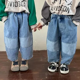 Otoño niños pantalones de mezclilla sueltos bebés niñas pantalones harem ocasionales moda niños versátil parcheado jeans ropa para niños 240106