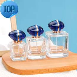 30 ml 50ml 100ml Perfume Empty Bottle Transparent Square Glass Perfume Bottle With Blue Cap