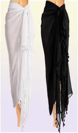 Mode kvinnor sommar badkläder bikini coverups cover up beach maxi lång wrap kjol sarong klänning svart och vit8429357