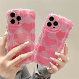 Korea süße rosa Liebe Herz wellige Handytasche für iPhone 15 14 13 11 12 Pro Max Plus X XS XR stoßfeste schützende weiche Rückseite Abdeckung