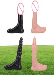 Mais novo pé design enorme vibrador realista com mão duplo punho vibrador feminino masturbador enorme anal plug grânulos brinquedos sexuais para casais y8190604