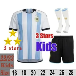 Argentinien-Fußballtrikot Weltkinder-Fußballtrikots 22 23 DI MARIA DYBALA Jungen-Fußballtrikot-Set AGUERO MARADONA MONTIEL MARTINEZ Heim-Auswärtstrikots kompletter Satz