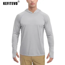 KEFITEVD UPF 50 Camisetas de manga larga para hombre Sudaderas con capucha Protección solar UV Camiseta para senderismo al aire libre Camisas con protección solar Tops Sudadera con capucha para hombre 240106