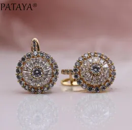 PATAYA NY ORIGINAL DESIGN 585 Rose Gold Luxury Microwax Inlay Natural Zirconia Dingle Earrings Women Wedding Earring JE2787643