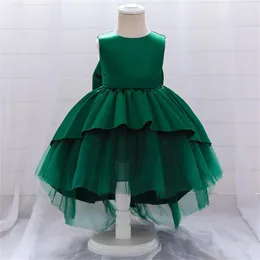 Платья для девочек, детское платье-пачка для девочек, платье темно-зеленого цвета на спине с большим бантом на день рождения, ужин, однотонное платье принцессы для выступлений