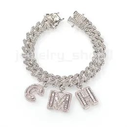 12mm strip DIY splicing rock candy letter Cuban chain hip-hop personality letter bracelet wide GRA moissanite diamond 18k gold sterling silver cuban link chain