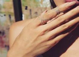 Podwójny zespół CZ Criss Cross X Pierścień Weddna zaręczyny 925 Srebrne kobiety pełne palec biżuteria srebrna różowa złota kolor 2011126499741