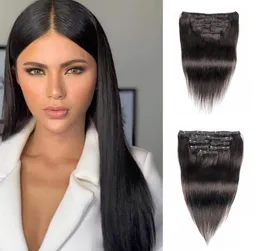 Kisshair clipe de cor natural na extensão do cabelo 7 peças conjunto remy cabelo humano brasileiro em linha reta 1424 polegada clipe na extensão do cabelo 6002423