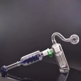 4 In 1 Glass Oil Burner Bong Water Pipes Hammer 6 Arm Perc Spiral Percolator Dab Oil Rigs Glass Bongs Smoking Pipes Recycler Ash Catcher Bong with Oil Burner Pipe
