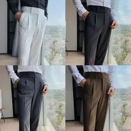 Men's Suits Men Pants Vintage High Waist Suit Formal Business Style Slim Fit Straight Leg Soft Breathable Fabric Office Trousers